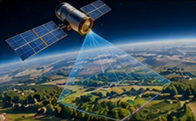Satellite scanning orchard land from orbit
